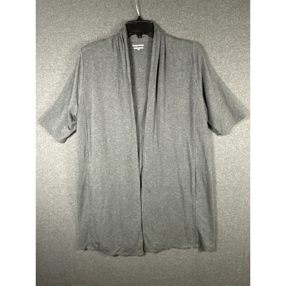 Eileen Fisher Womens Medium Grey Tencel Open Front Short Sleeve Cardigan Casual
